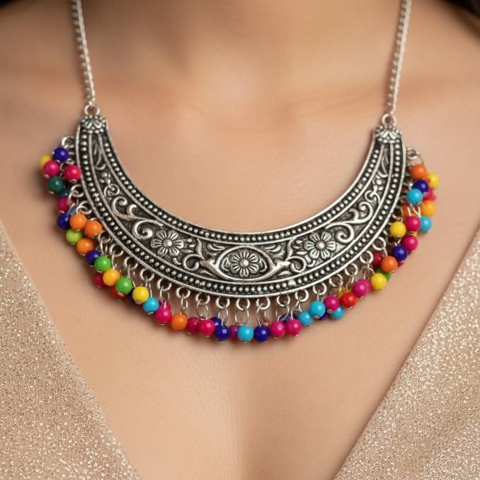 Multicolor Beads Oxidized Necklace Set