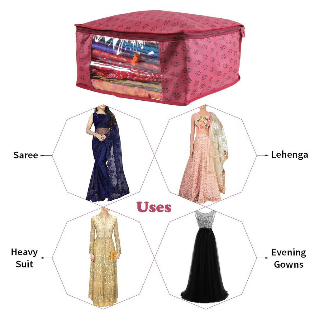 Saree Cover - Printed Non Woven Saree Cover with Transparent Window (Set of 3)