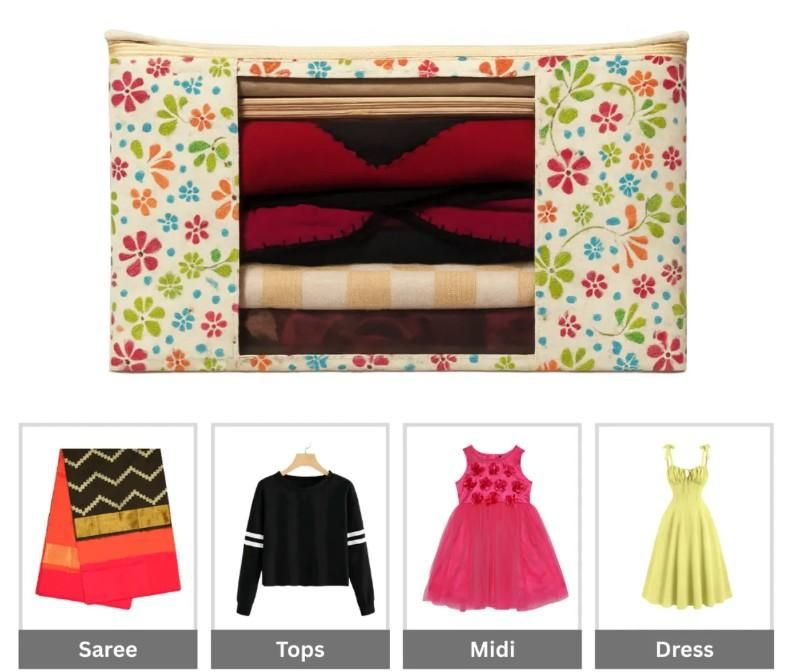 High Quality Ivory Flower Printed Saree Cover