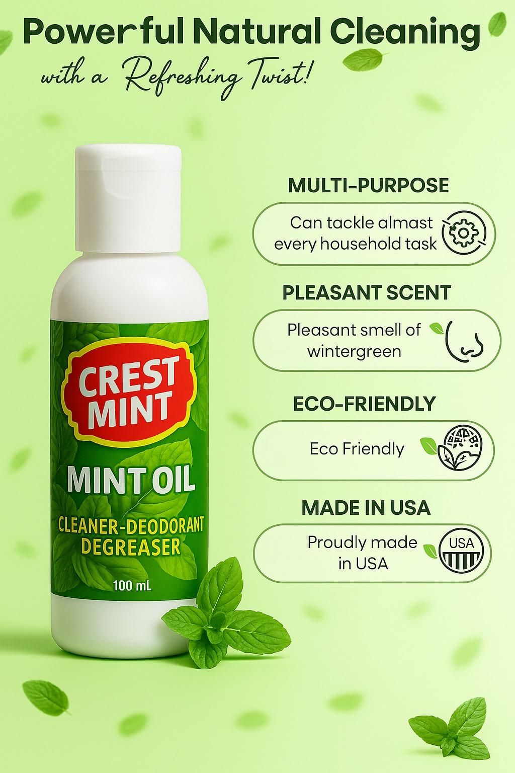 Crest-O-Mint Oil Multi-Purpose Cleaner Degreaser Deodorant 100ml Each (Pak of 2)