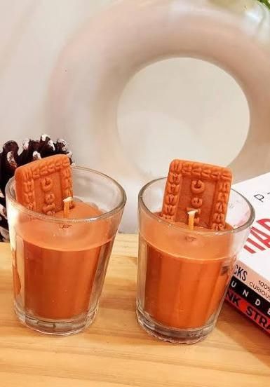 Chai Glass with Parle G Candle Pack of 2